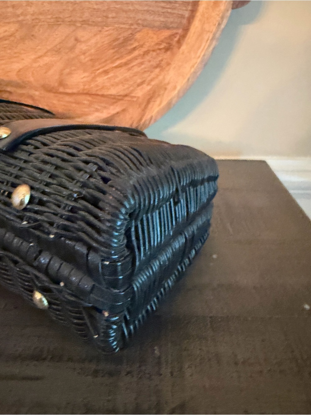 Vintage 1950s -60s Hand Made British Hong Kong Rattan Wicker Purse Black Lucite - Picture 8 of 11